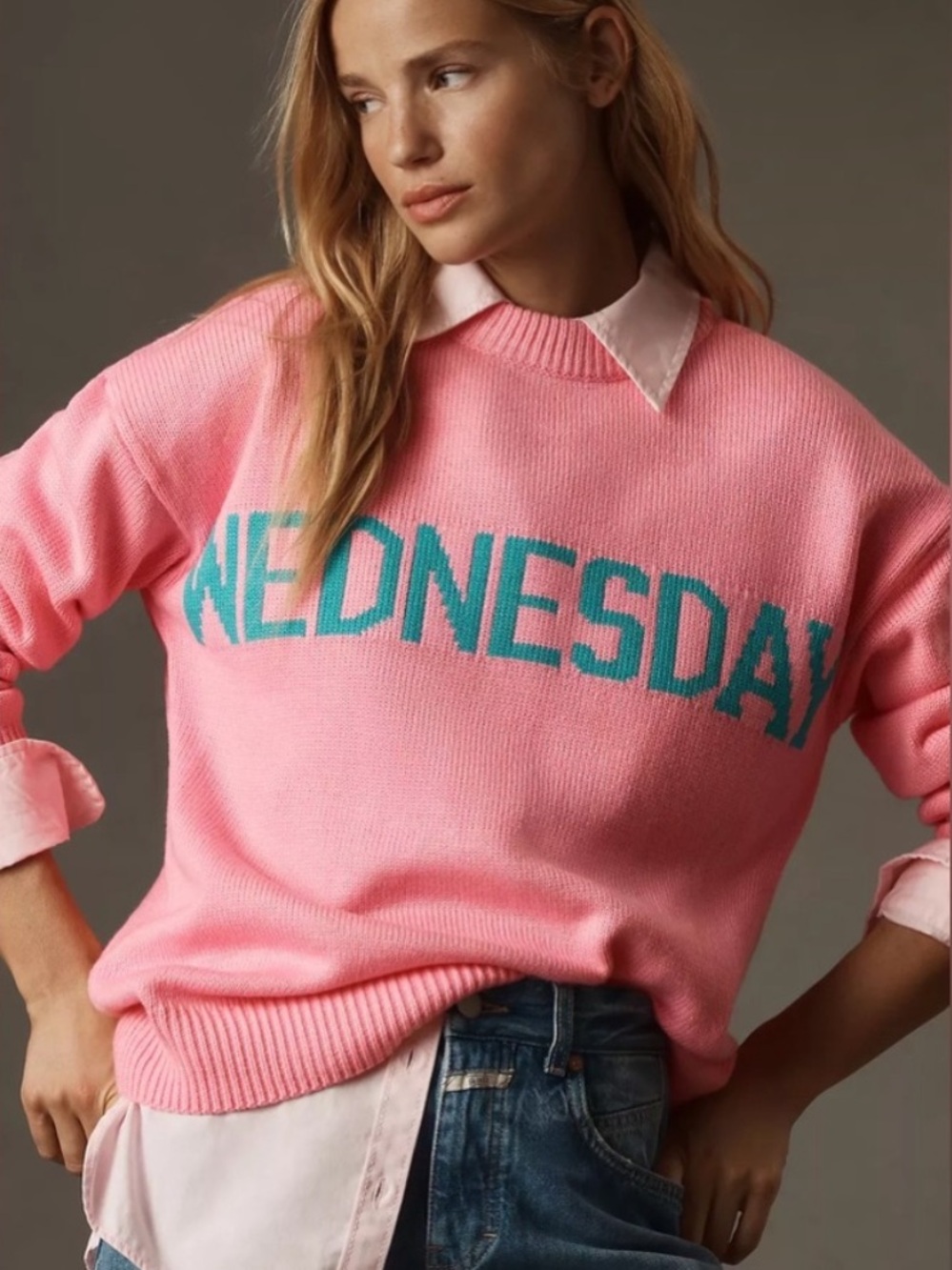 Anthropologie Mean Girls Knit Sweater Wednesday Pink English Factory Sold Out S
